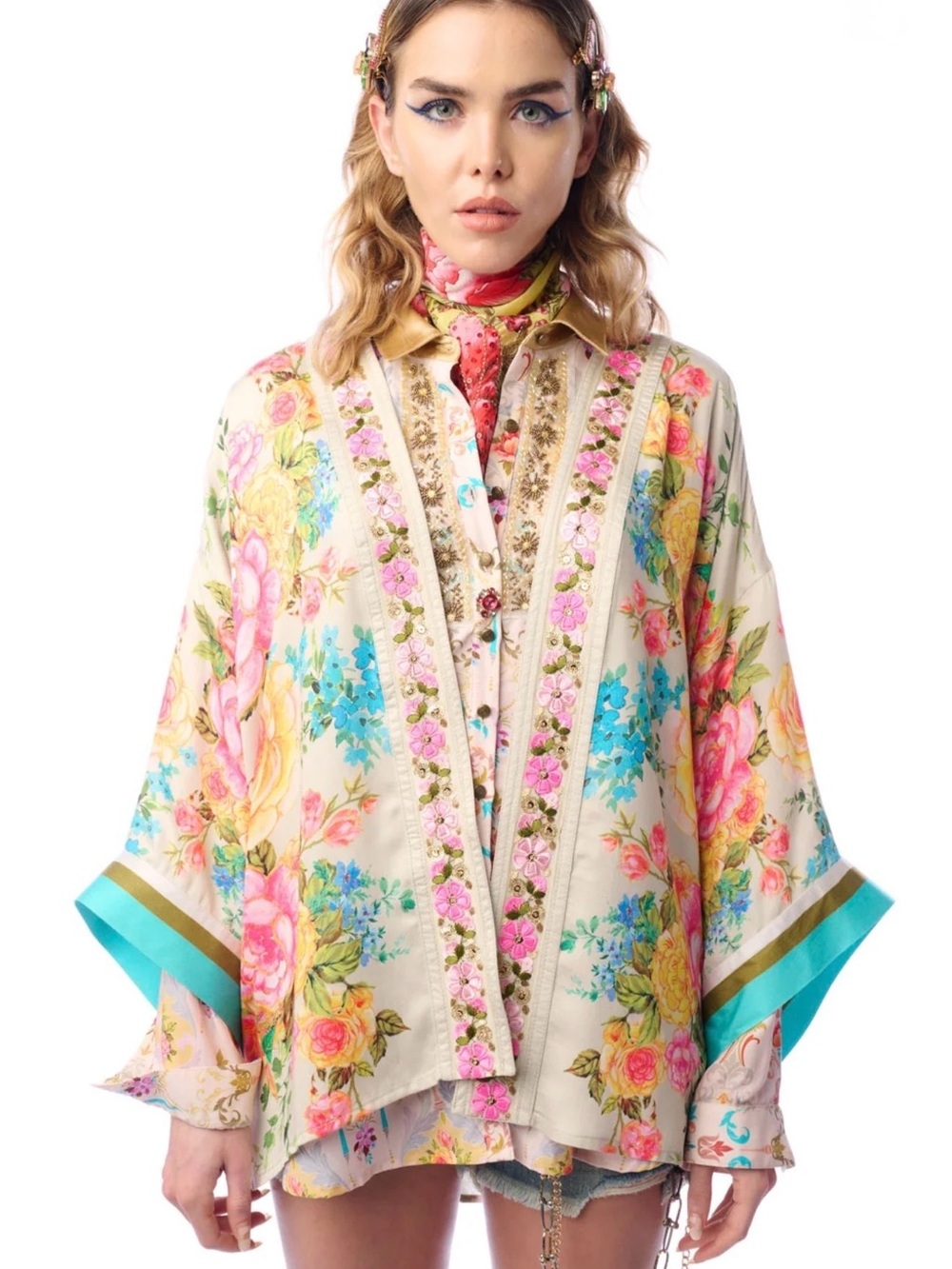 Earth Angels Floral Multicolor Short Kimono by Aratta, NWT